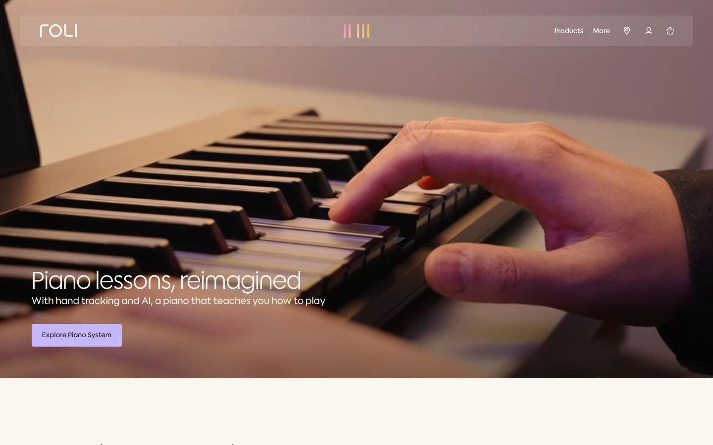 ROLI homepage showing the piano learning experience